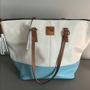NEW Dooney & Bourke Tobi Tote White/Caribbean Blue NEVER USED